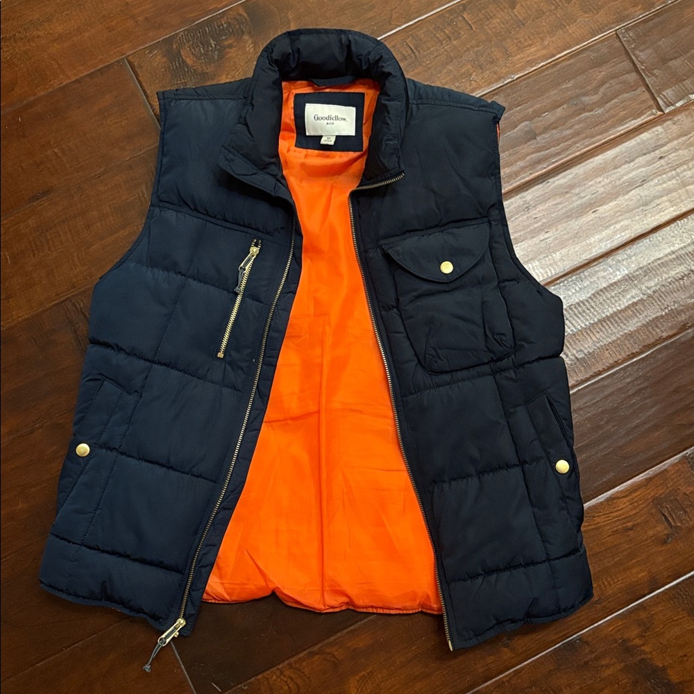 Goodfellow & Co Dark Blue Vest with Vibrant Orange Interior